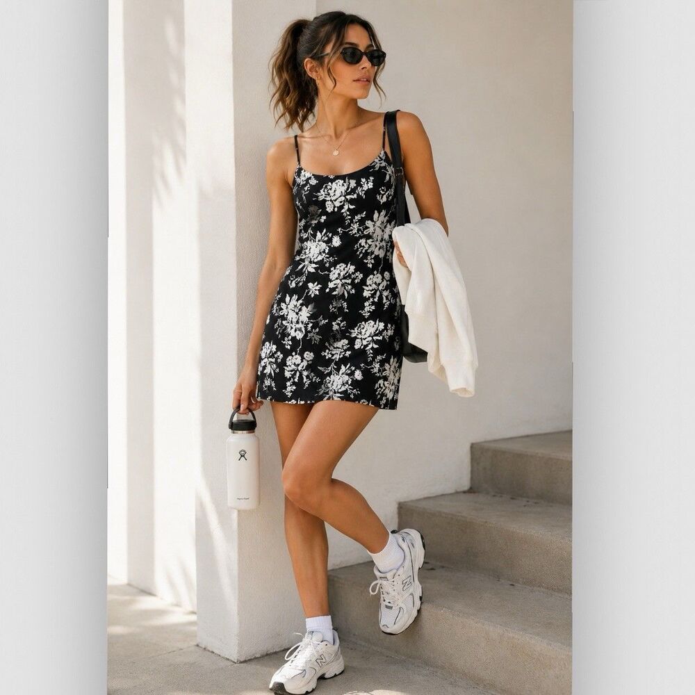 Abercrombie & Fitch Traveler Active Floral Mini Dress with Shorts Black Size XL